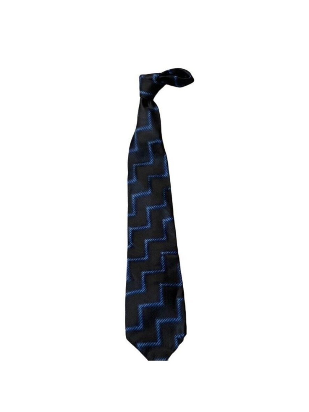 Hugo Boss 100% Silk Black & Blue Zigzag Pattern Mens Tie